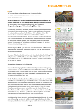 Wiederinbetriebnahme Der Siemensbahn Aus SIGNAL 02/2019 (Juli 2019), Seite 15-19 (Artikel-Nr: 10004215) Berliner Fahrgastverband IGEB