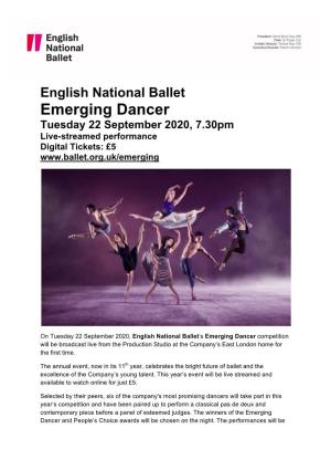 Emerging Dancer Tuesday 22 September 2020, 7.30Pm Live-Streamed Performance Digital Tickets: £5