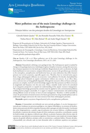 Water Pollution: One of the Main Limnology Challenges in the Anthropocene Poluição Hídrica: Um Dos Principais Desafios Da Limnologia No Antropoceno