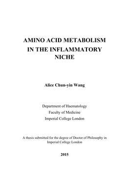 Amino Acid Metabolism in the Inflammatory Niche