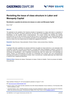Revisiting the Issue of Class Structure in Labor and Monopoly Capital