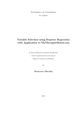 Variable Selection Using Stepwise Regression with Application to Mytherapistmatch.Com