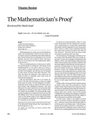 Theater Review: the Mathematician's Proof, Volume 48, Number 6