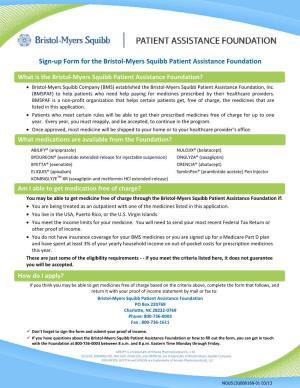 Sign-Up Form for the Bristol-Myers Squibb Patient Assistance Foundation