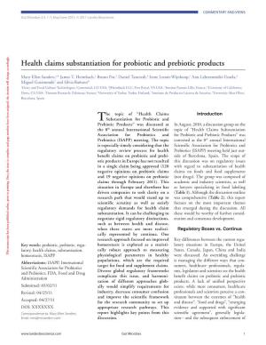 Health Claims Substantiation for Probiotic and Prebiotic Products