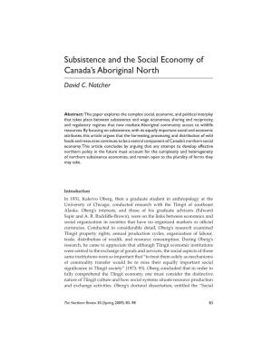 Subsistence and the Social Economy of Canada's Aboriginal North