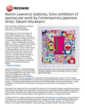 Martin Lawrence Galleries, Soho Exhibition of Spectacular Work by Contemporary Japanese Artist, Takashi Murakami
