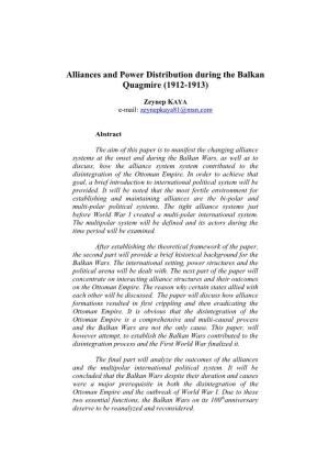 Alliances and Power Distribution During the Balkan Quagmire (1912-1913)