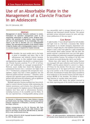 Use of an Absorbable Plate in the Management of a Clavicle Fracture in an Adolescent