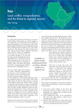 Beja Local Conflict, Marginalisation, and the Threat to Regional Security John Young