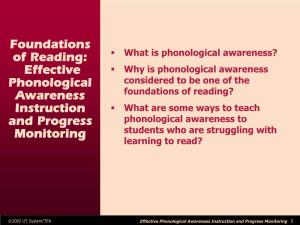 Foundations of Reading: Effective Phonological Awareness Instruction and Progress Monitoring