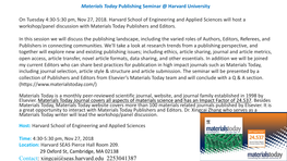 Materials Today Publishing Seminar @ Harvard University