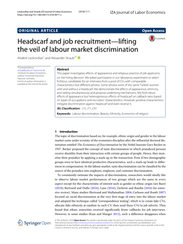 Headscarf and Job Recruitment—Lifting the Veil of Labour Market Discrimination Attakrit Leckcivilize1 and Alexander Straub2*