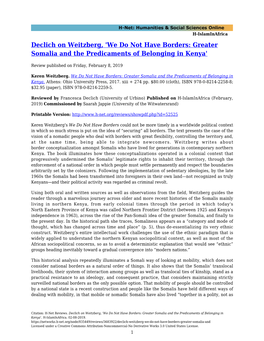 Declich on Weitzberg, 'We Do Not Have Borders: Greater Somalia and the Predicaments of Belonging in Kenya'