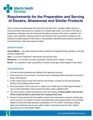 Requirements for the Preparation and Serving of Donairs, Shawarmas and Similar Products