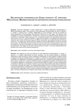 E. C. Lozano Y M. A. Zapater - Delimitación Taxonómicaissn 0373-580En Ceiba X Bol