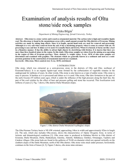 Examination of Analysis Results of Oltu Stone/Side Rock Samples