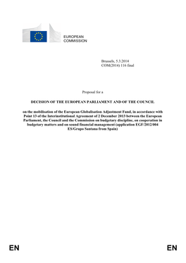 EUROPEAN COMMISSION Brussels, 5.3.2014 COM(2014) 116 Final