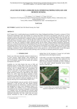Analysis of Jure Landslide Dam, Sindhupalchowk Using Gis and Remote Sensing