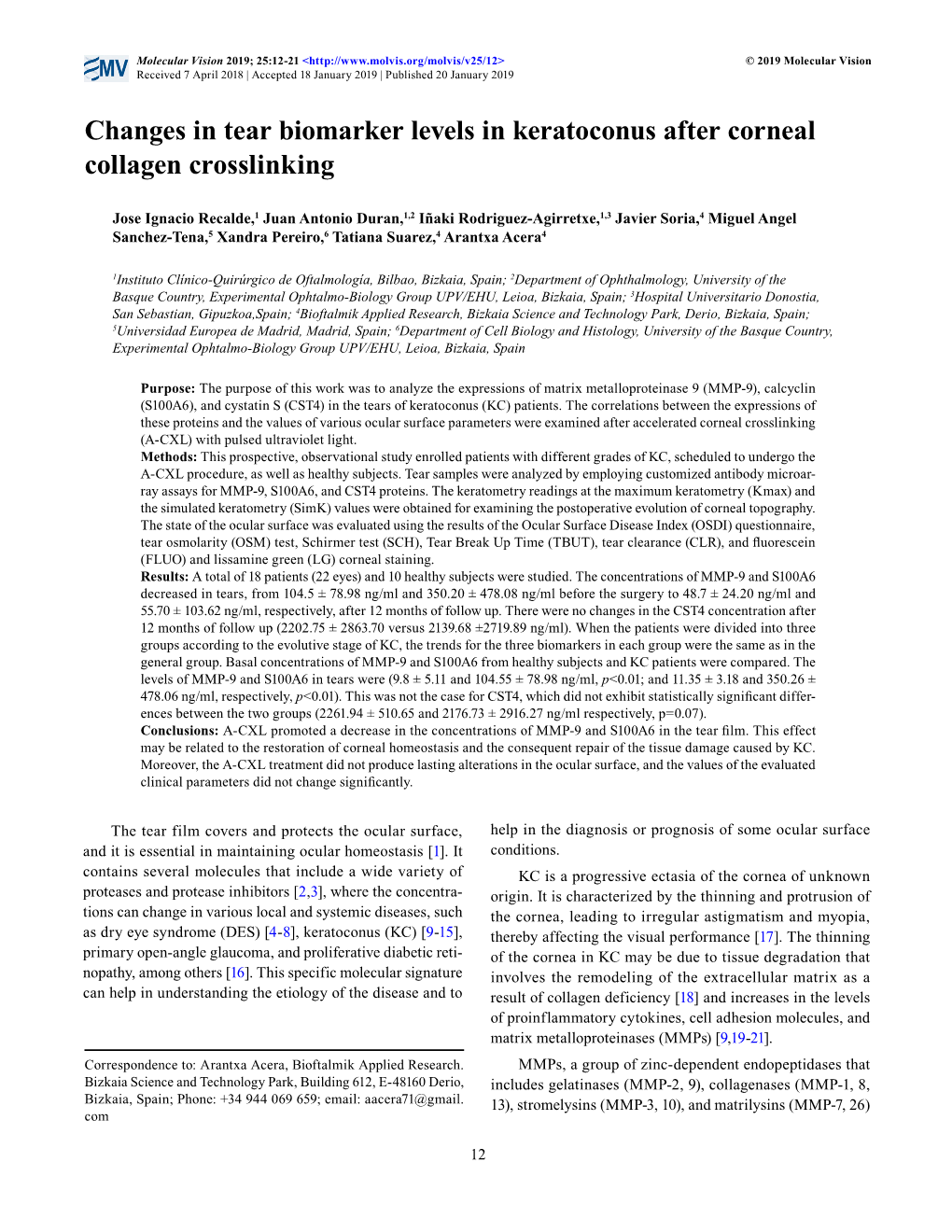 Changes in Tear Biomarker Levels in Keratoconus After Corneal Collagen Crosslinking