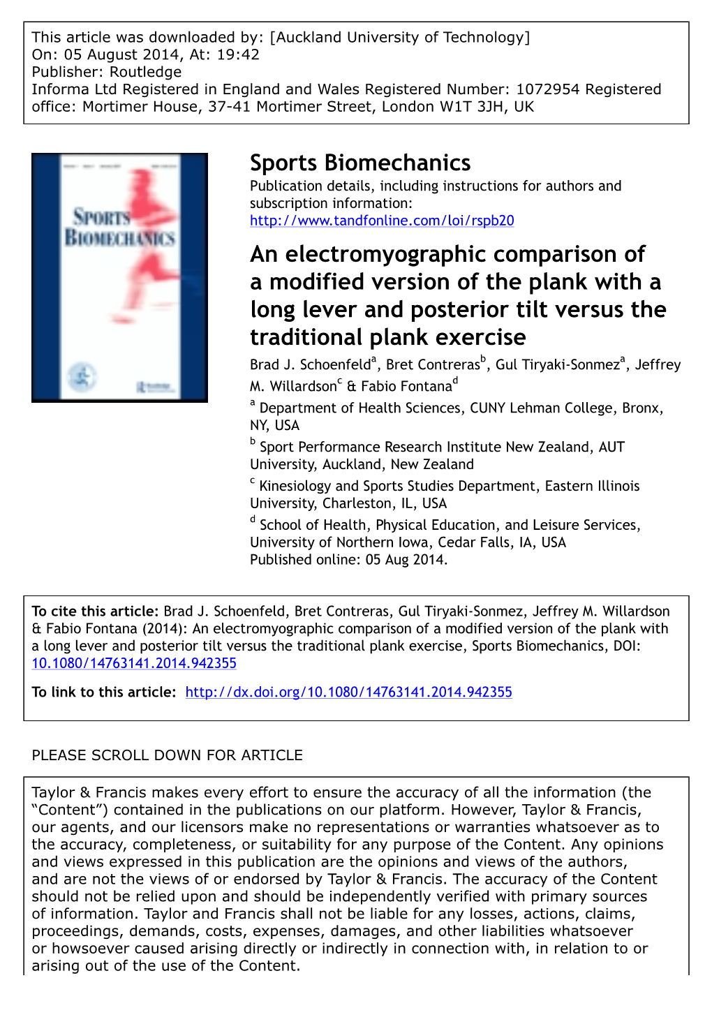 Sports Biomechanics an Electromyographic Comparison of a Modified Version of the Plank with a Long Lever and Posterior Tilt Vers