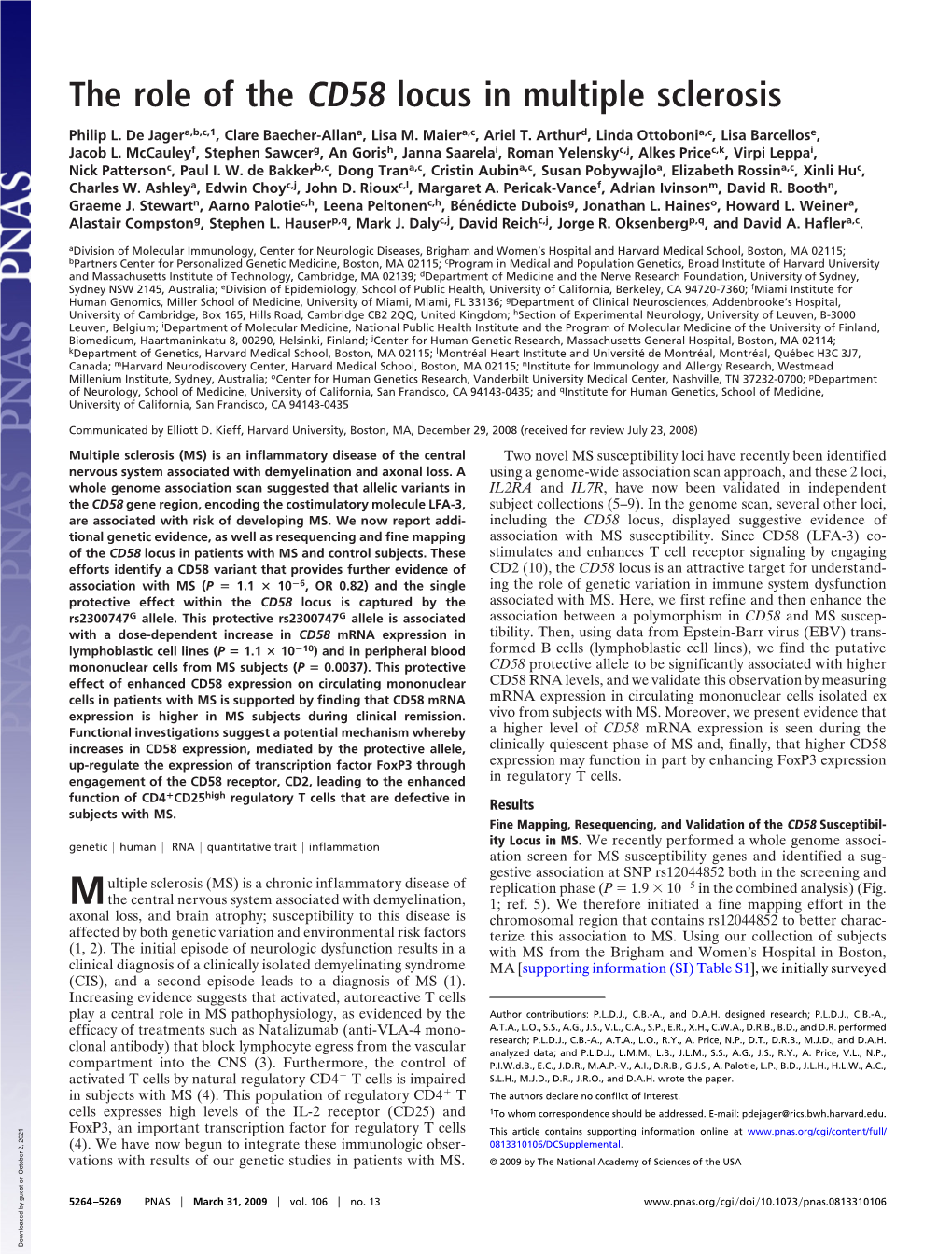 The Role of the CD58 Locus in Multiple Sclerosis