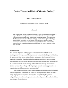 On the Theoretical Role of "Genetic Coding"