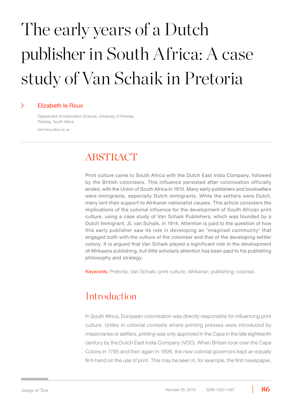 The Early Years of a Dutch Publisher in South Africa: a Case Study of Van Schaik in Pretoria