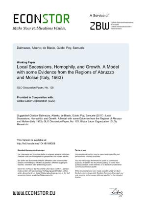 Local Secessions, Homophily, and Growth. a Model with Some Evidence from the Regions of Abruzzo and Molise (Italy, 1963)