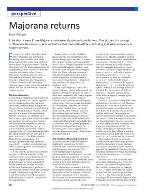 Majorana Returns Frank Wilczek in His Short Career, Ettore Majorana Made Several Profound Contributions