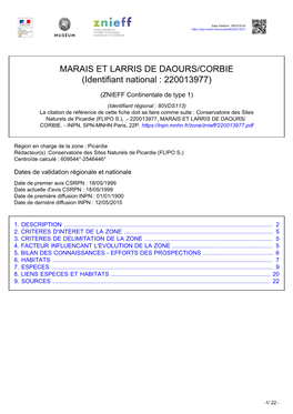 MARAIS ET LARRIS DE DAOURS/CORBIE (Identifiant National : 220013977)