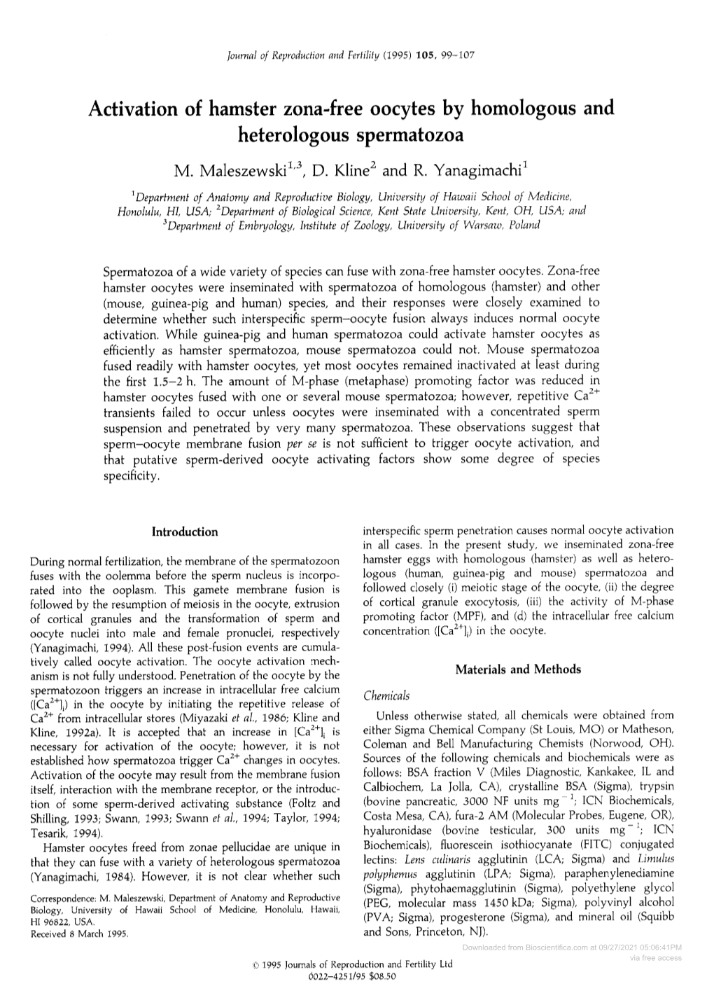 Heterologous Spermatozoa M