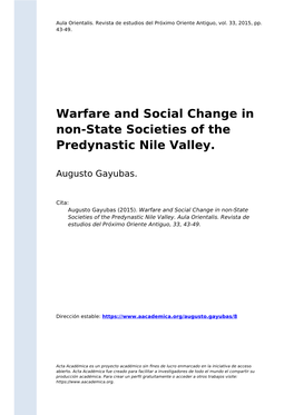 Warfare and Social Change in Non-State Societies of the Predynastic Nile Valley