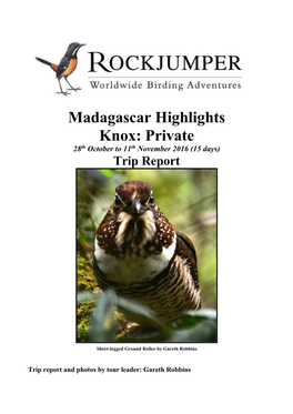 Madagascar Highlights Knox: Private 28Th October to 11Th November 2016 (15 Days) Trip Report