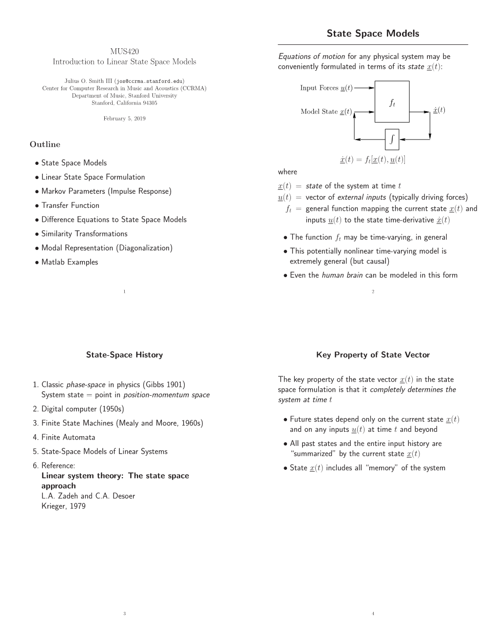 MUS420 Introduction to Linear State Space Models