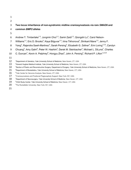 Two Locus Inheritance of Non-Syndromic Midline Craniosynostosis Via Rare SMAD6 and 4 Common BMP2 Alleles 5 6 Andrew T