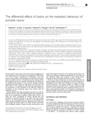 The Differential Effects of Statins on the Metastatic Behaviour of Prostate Cancer