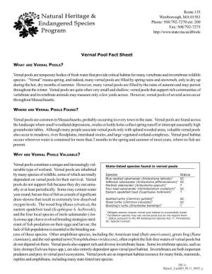 Vernal Pool Fact Sheet