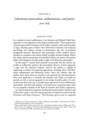 Libertarian Paternalism, Utilitarianism, and Justice Jamie Kelly