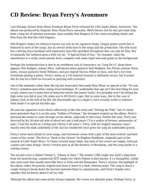 CD Review: Bryan Ferry&#8217;S Avonmore