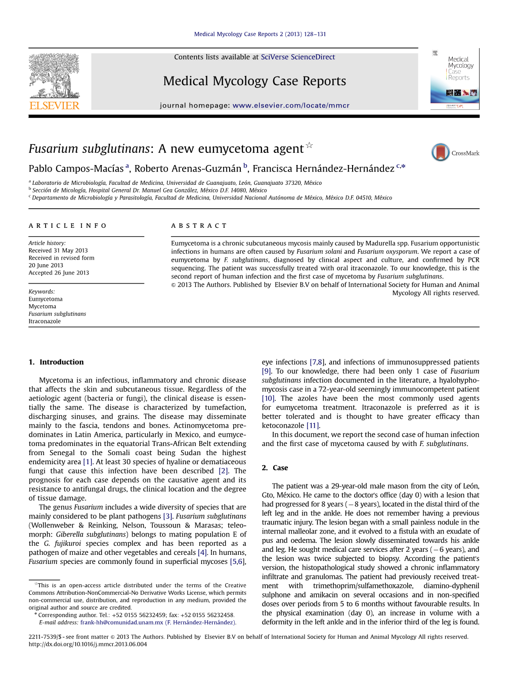 Fusarium Subglutinans a New Eumycetoma Agent