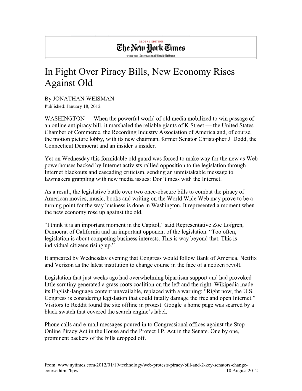 In Fight Over Piracy Bills, New Economy Rises Against Old