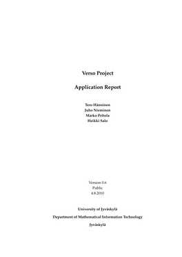 Verso Project Application Report 0.6 Public Document Info