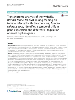 Transcriptome Analysis of the Whitefly, Bemisia Tabaci MEAM1 During