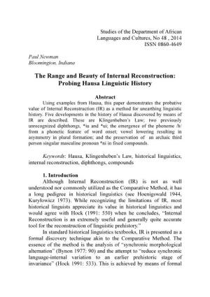 The Range and Beauty of Internal Reconstruction: Probing Hausa Linguistic History