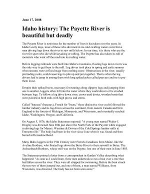 Idaho History: the Payette River Is Beautiful but Deadly