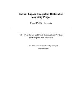 Bolinas Lagoon Ecosystem Restoration Feasibility Project Final