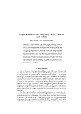 Propositional Proof Complexity� Past� Present� and Future 