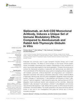 Siplizumab, an Anti-CD2 Monoclonal Antibody, Induces a Unique Set of Immune Modulatory Effects Compared to Alemtuzumab and Rabbit Anti-Thymocyte Globulin in Vitro