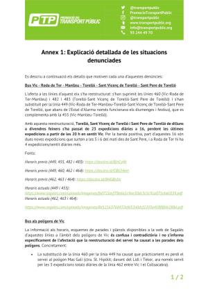 1 / 2 Annex 1: Explicació Detallada De Les Situacions Denunciades